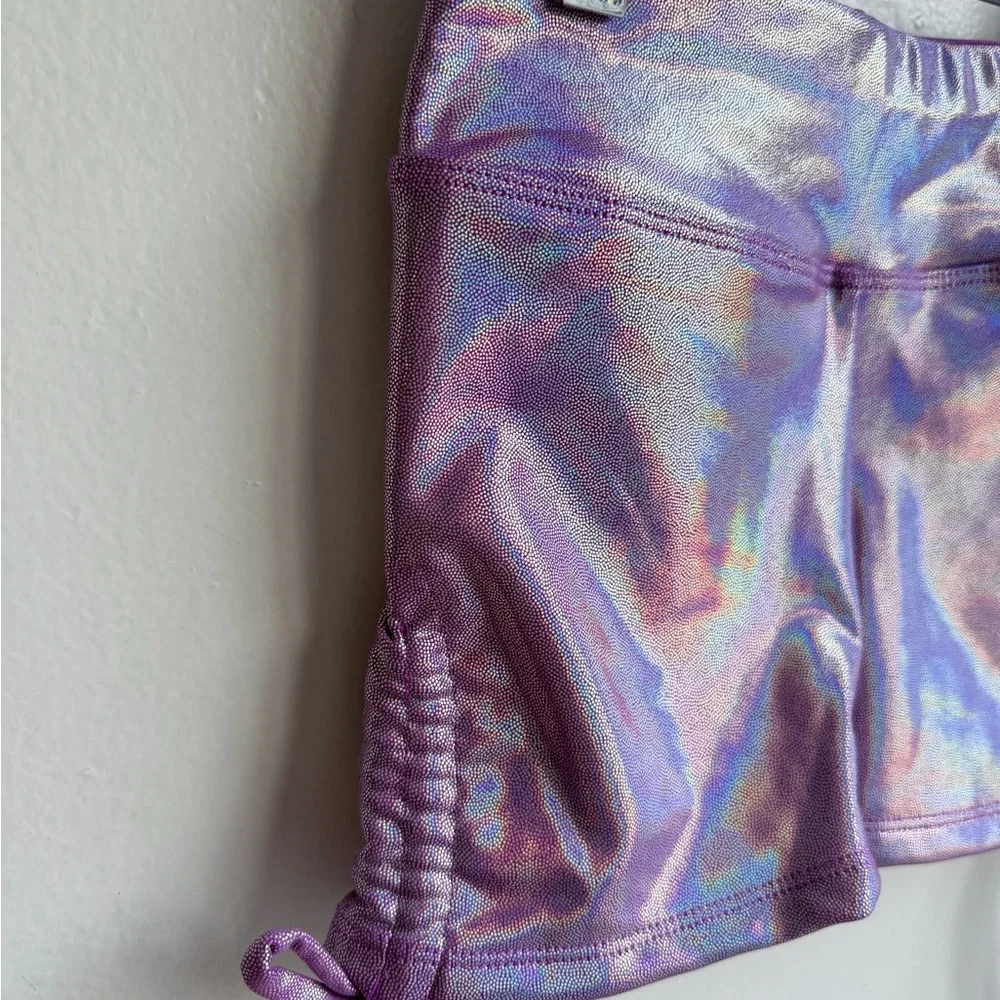 GIRL'S SIZE 5-6 JUSTICE ALL OVER FOIL DANCE & GYMNASTICS SHORTS Purple New